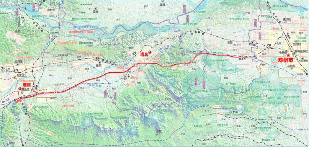 郑州经巩义至洛阳城际铁路线路平面示意图(以最终批复为准)