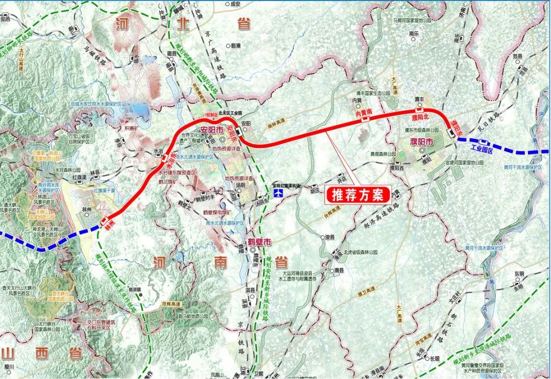 林州经安阳至濮阳城际铁路线路平面示意图(以最终批复为准)