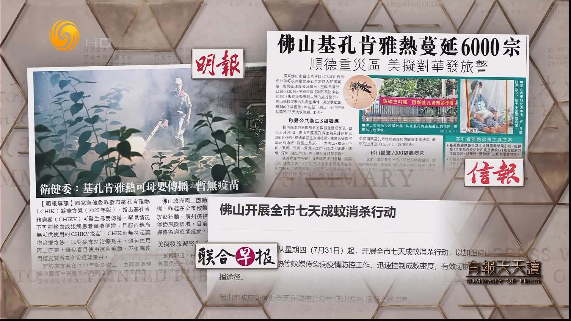 信报：佛山基孔肯雅热蔓延6000宗