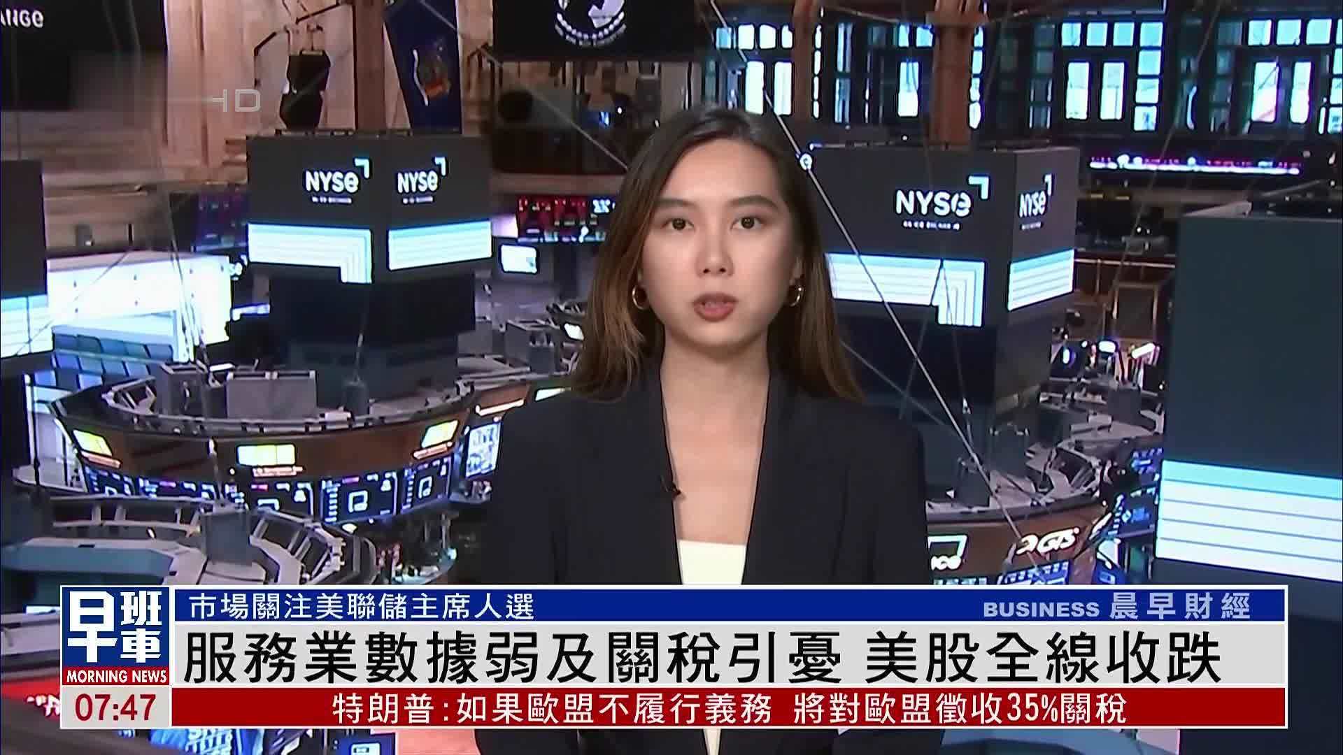 服务业数据弱及关税引忧 美股全线收跌