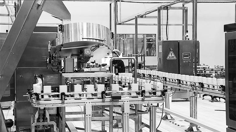 作为国家级中小企业数字化转型试点区域，兰州新区锚定数字化转型主攻方向，奏响中小企业数字化转型焕新曲，构建起全链条推进、全方位突破的数字化转型发展新格局。图为甘肃传祁甘味乳业有限责任公司液态车间自动包装封盖机器人。兰州新区融媒体中心供图