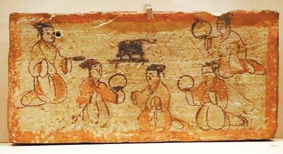 彩绘贵妇宴享图壁画砖　嘉峪关市新城魏晋壁画墓出土