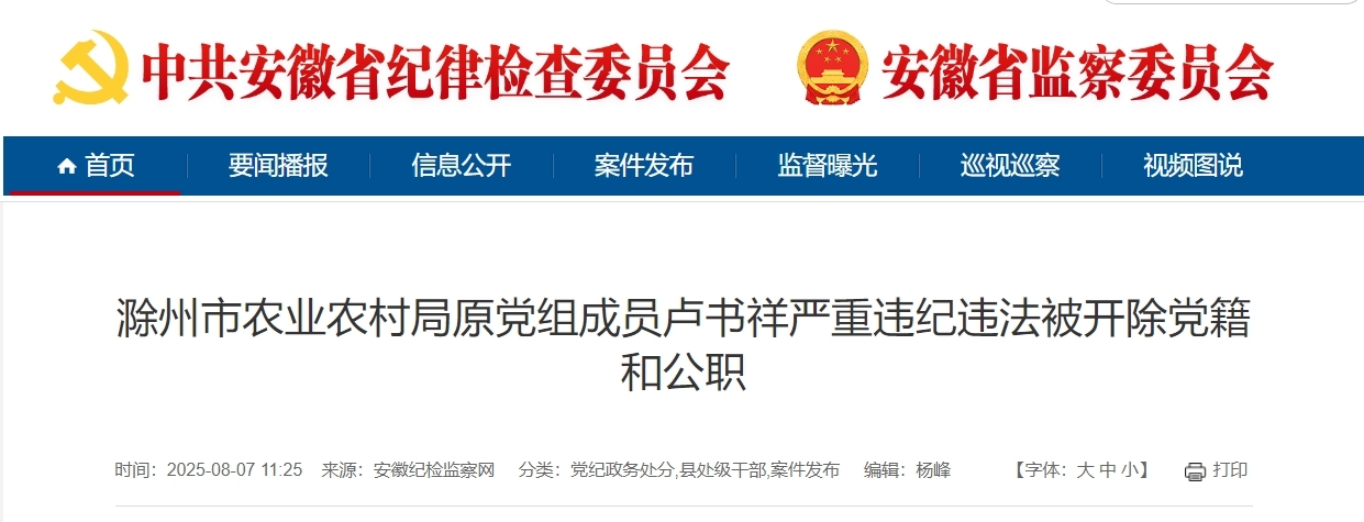 非法收受巨额财物、对抗组织审查!滁州一干部被双开