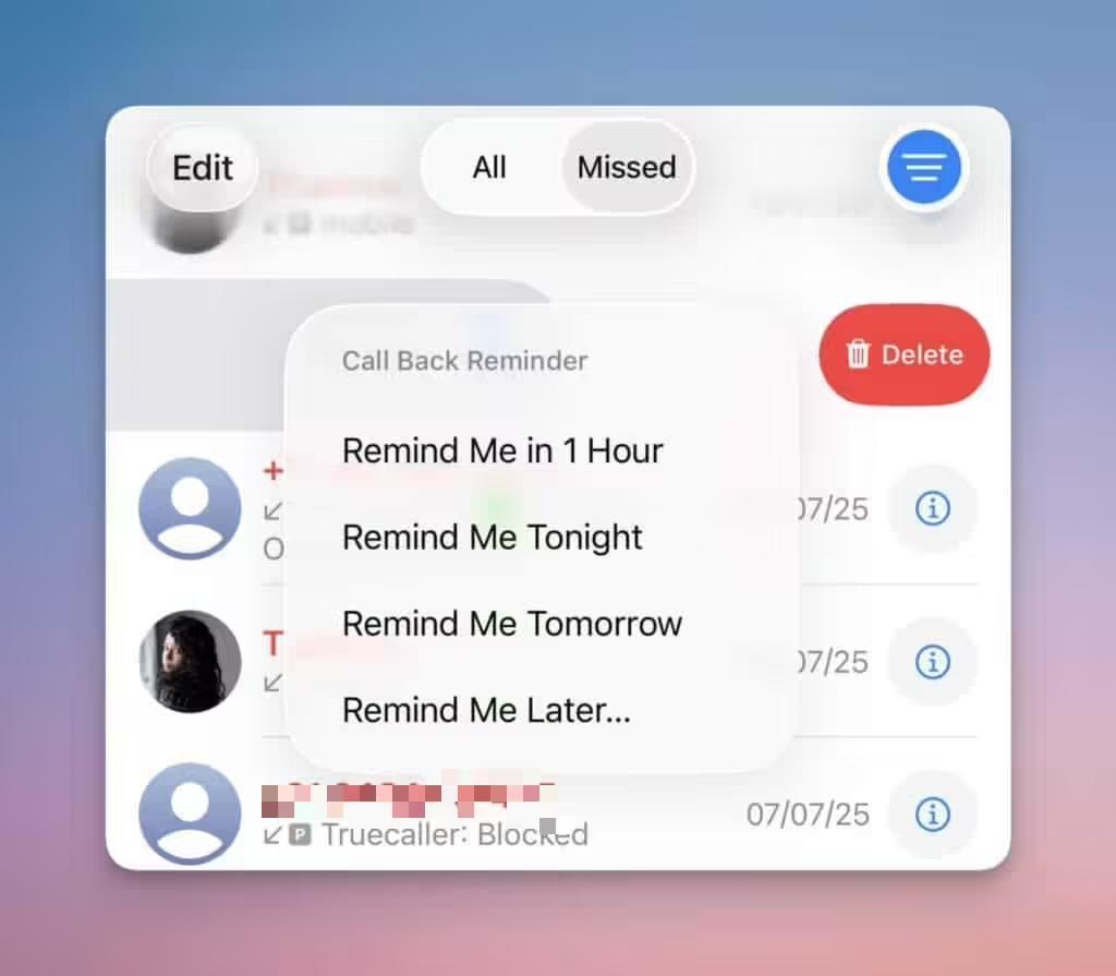 iOS 26 missed call reminder