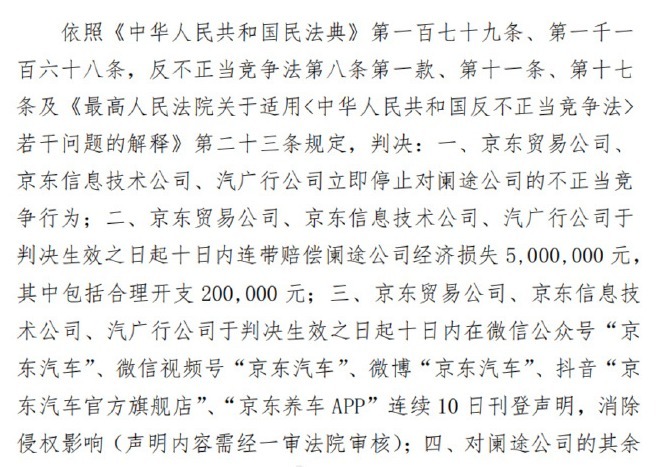 京东养车“震虎价”构成不正当竞争 被判赔偿途虎养车500万元