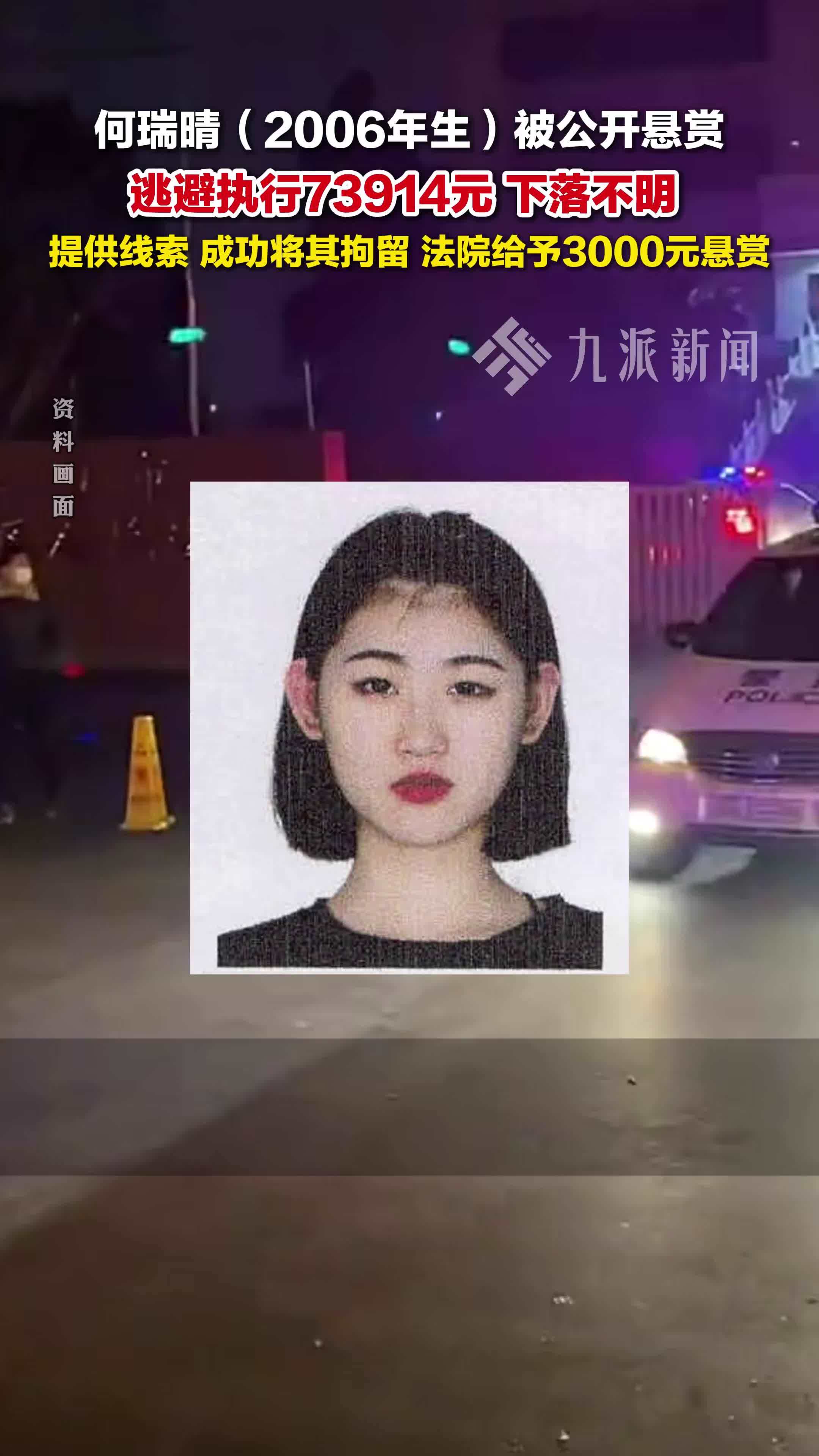 19岁女子何瑞晴被公开悬赏：逃避执行73914元，下落不明