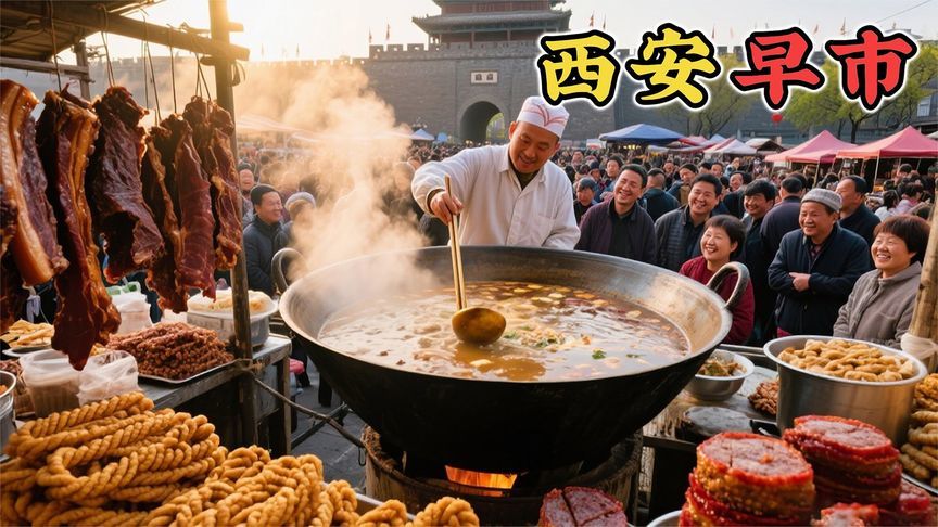 西安小南门早市：城墙下的碳水炸弹，香到犯规