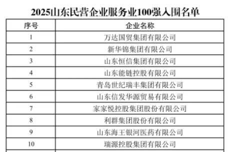 2025山东民营企业服务业100强公示名单中前十强