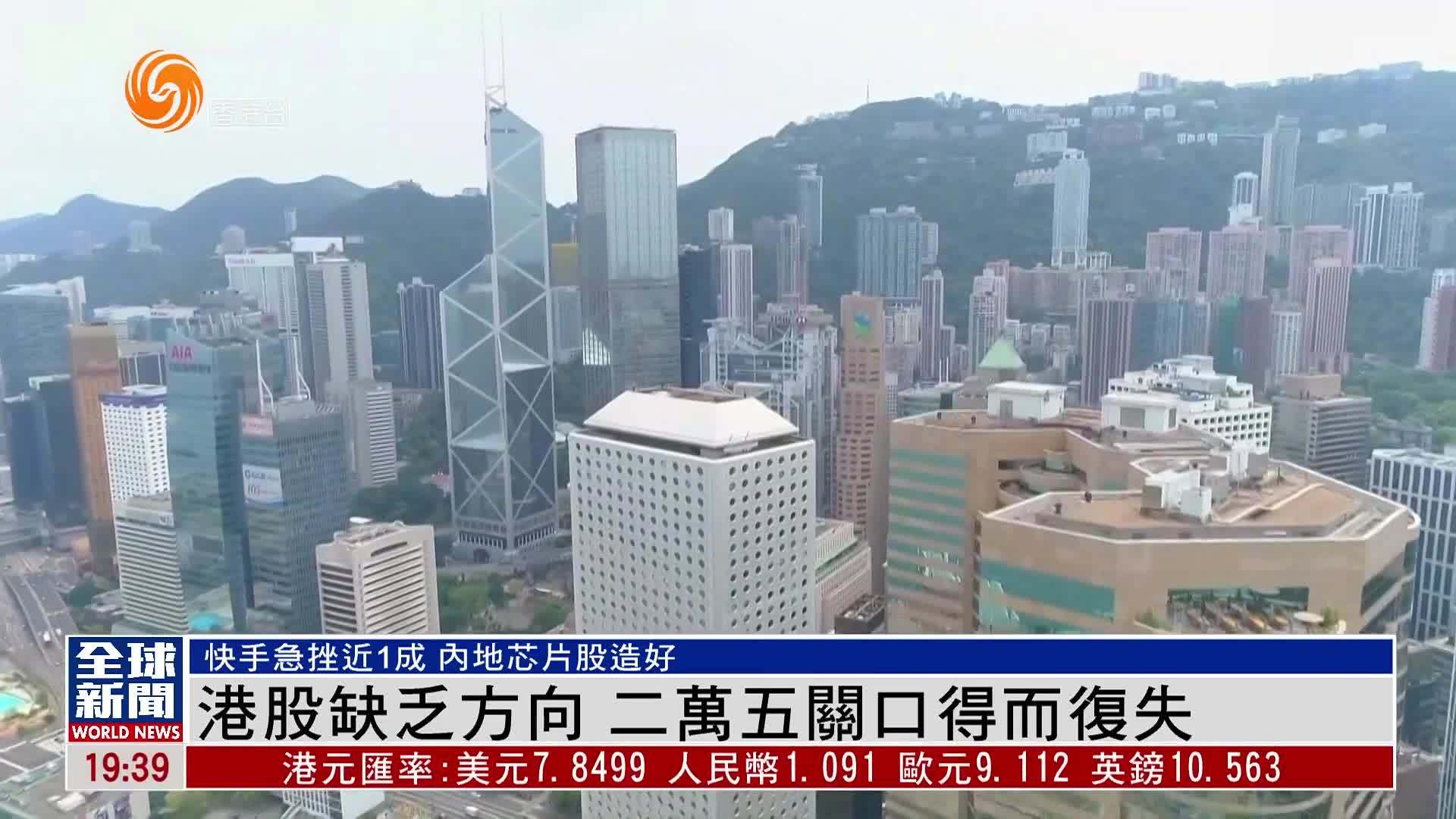 粤语报道｜港股缺乏方向 二万五关口得而复失