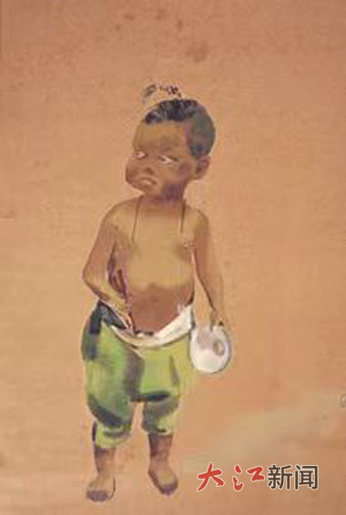 张乐平作品《小孩》(约1943年创作于赣州)。