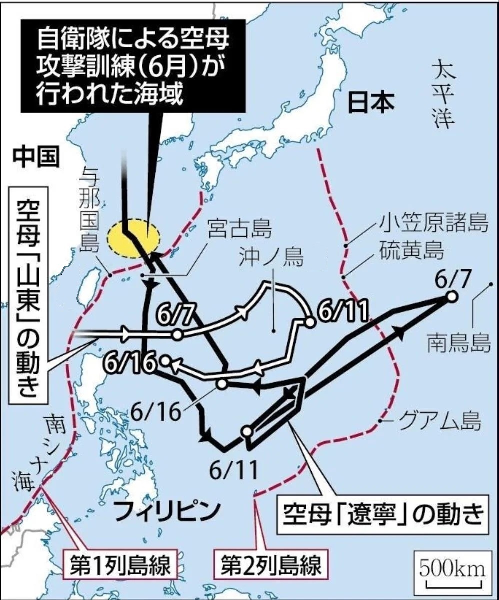 《读卖新闻》关于此次航空自卫队“反航母演习“区域示意图