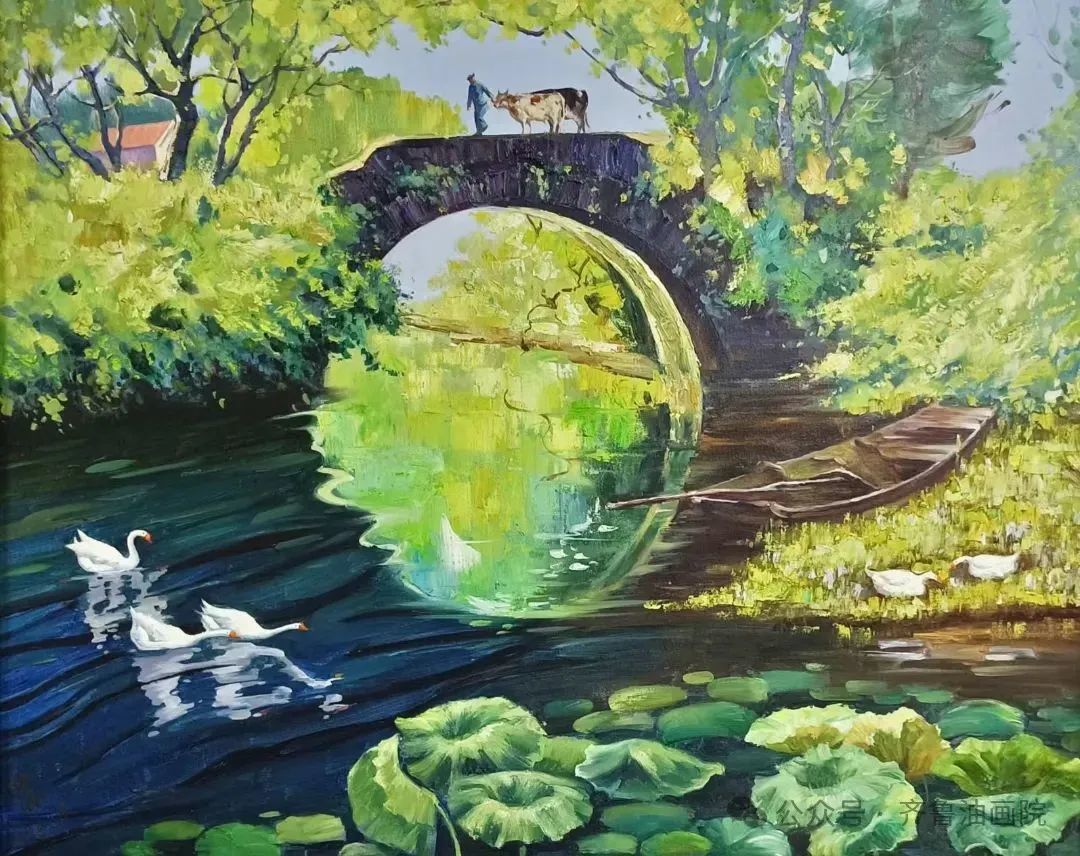 油画《古桥小镇》参与宋庆龄基金会救助全国贫困妇女儿童展拍活动