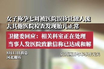 女子称孕7周遭医院误诊让做人流：换医院检查显示胎儿正常