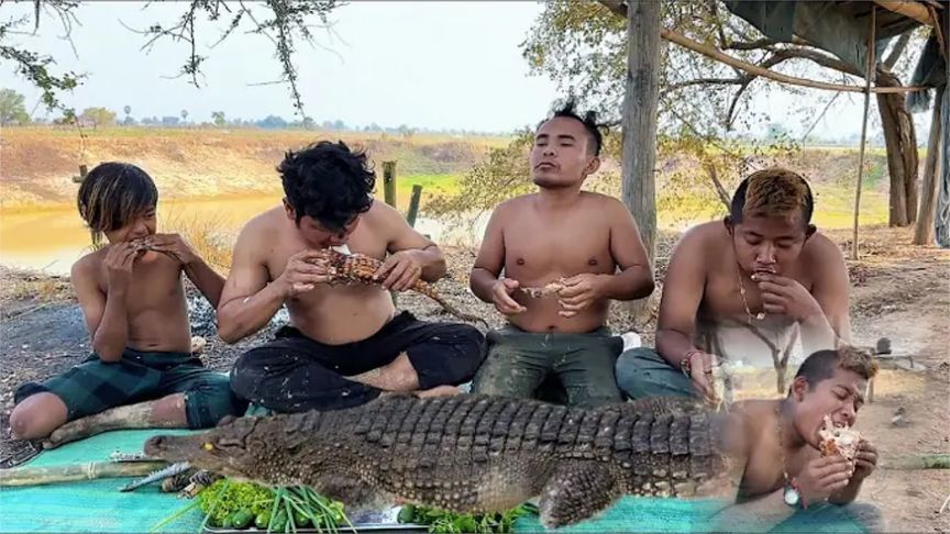 见识一下，东南亚人逮鳄鱼吃，不是它吃你就是你吃它