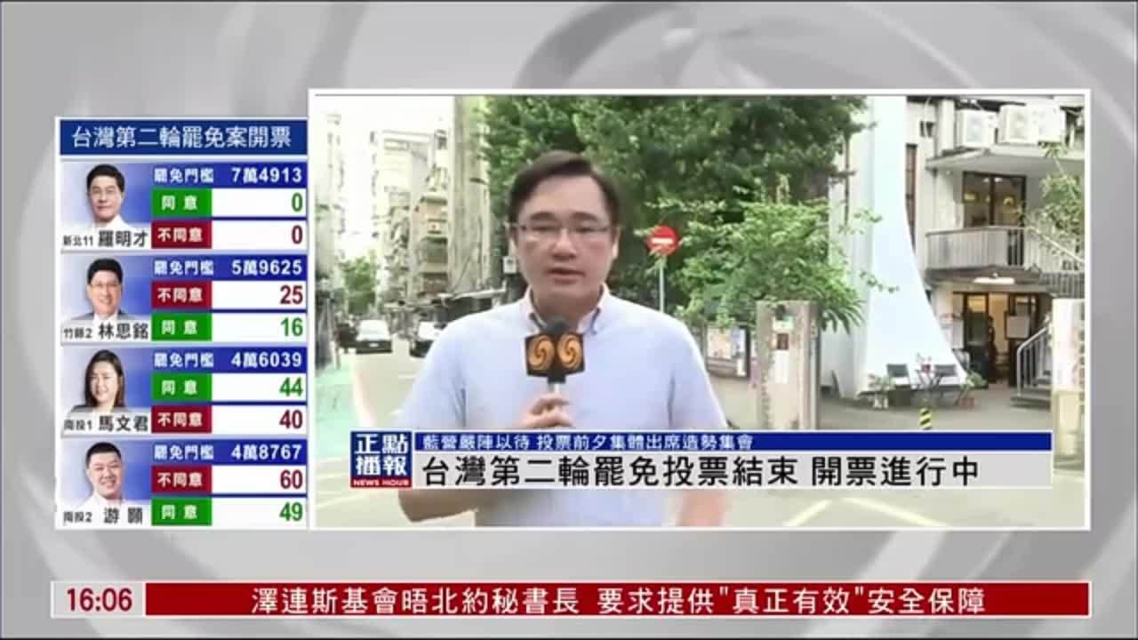 记者连线｜台湾第二轮罢免投票结束 开票进行中