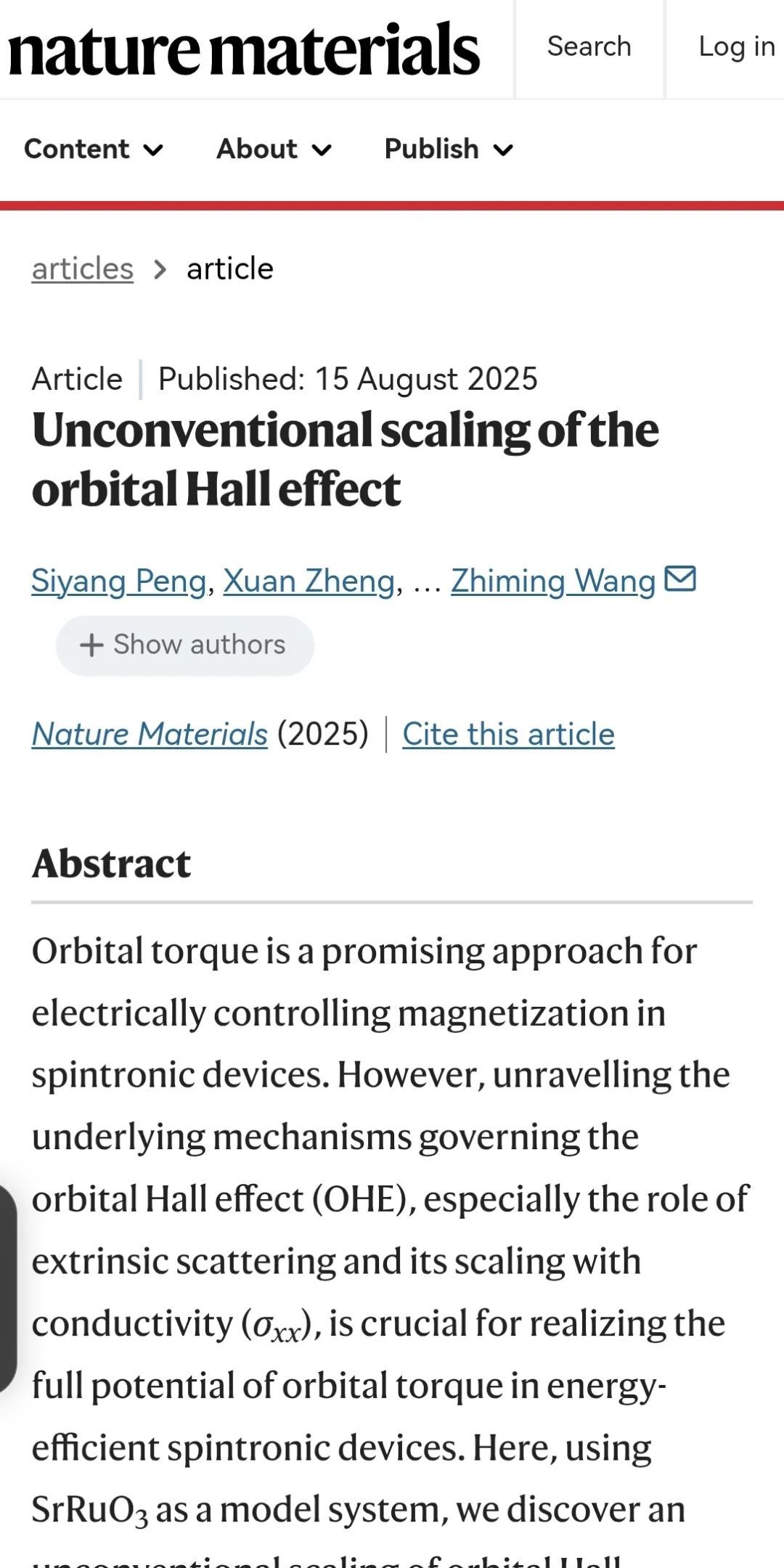北京时间8月15日,在线发表于材料学顶级国际学术期刊《自然·材料》的相关研究成果。