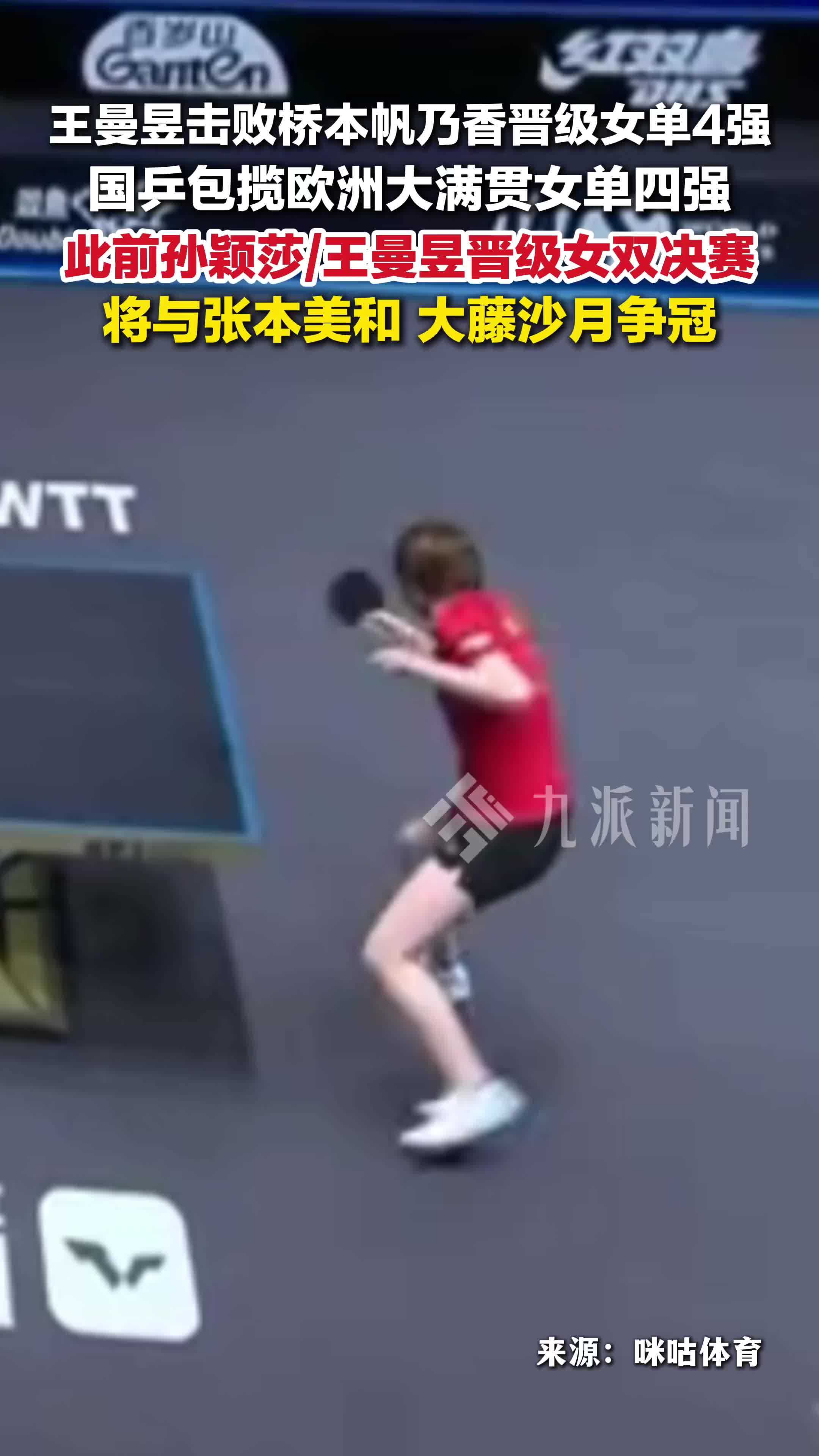 王曼昱晋级女单四强，国乒包揽欧洲大满贯女单四强