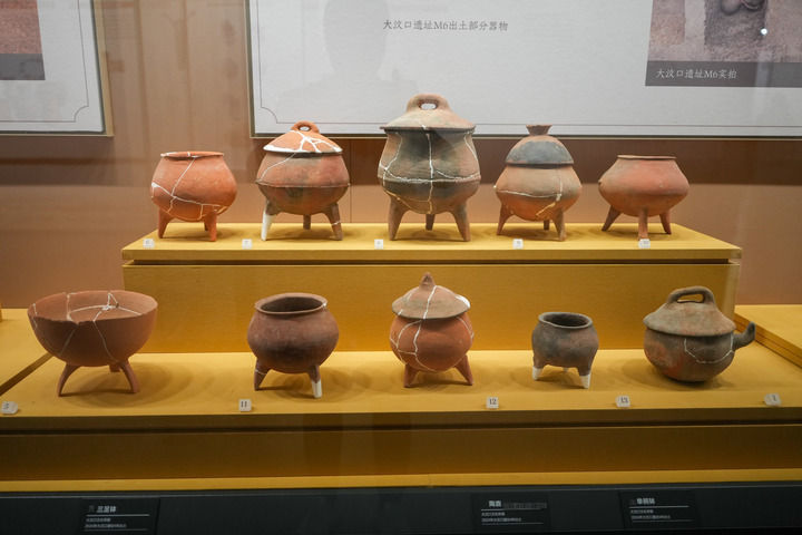 这是2025年5月20日在大汶口遗址博物馆拍摄的陶器。新华社记者 徐速绘 摄