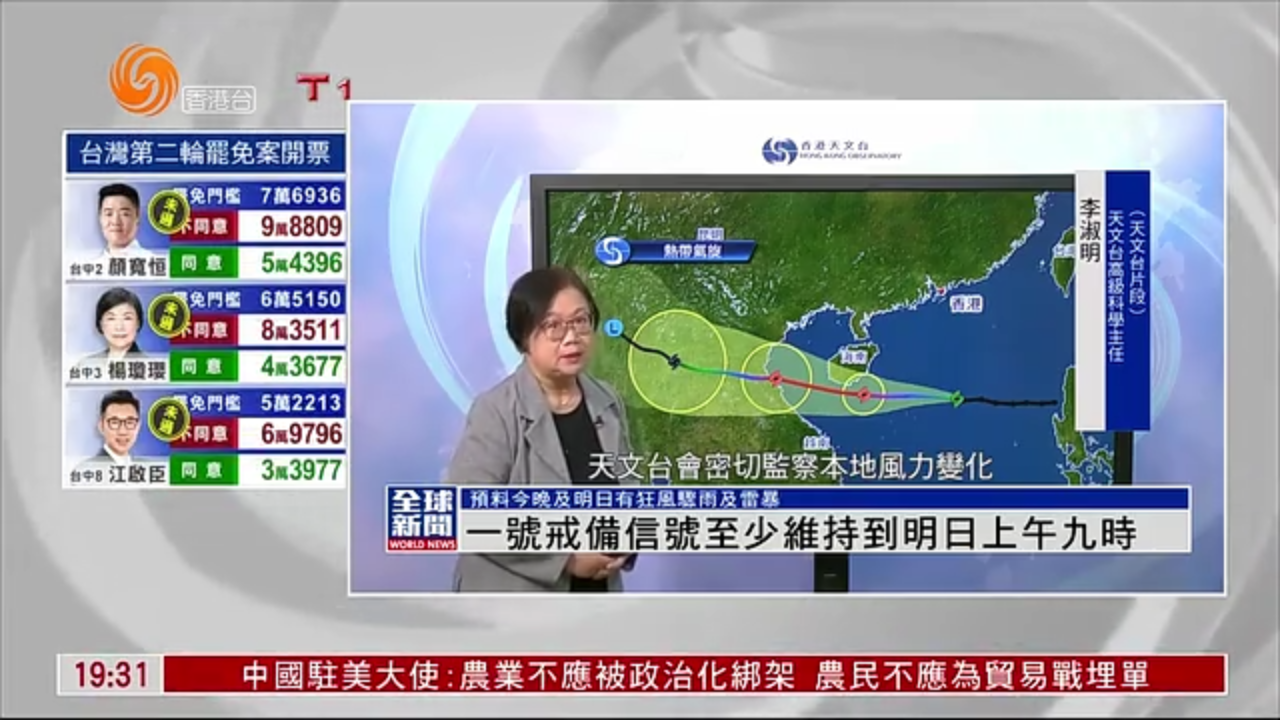 粤语报道｜一号戒备信号至少维持到明日上午九时