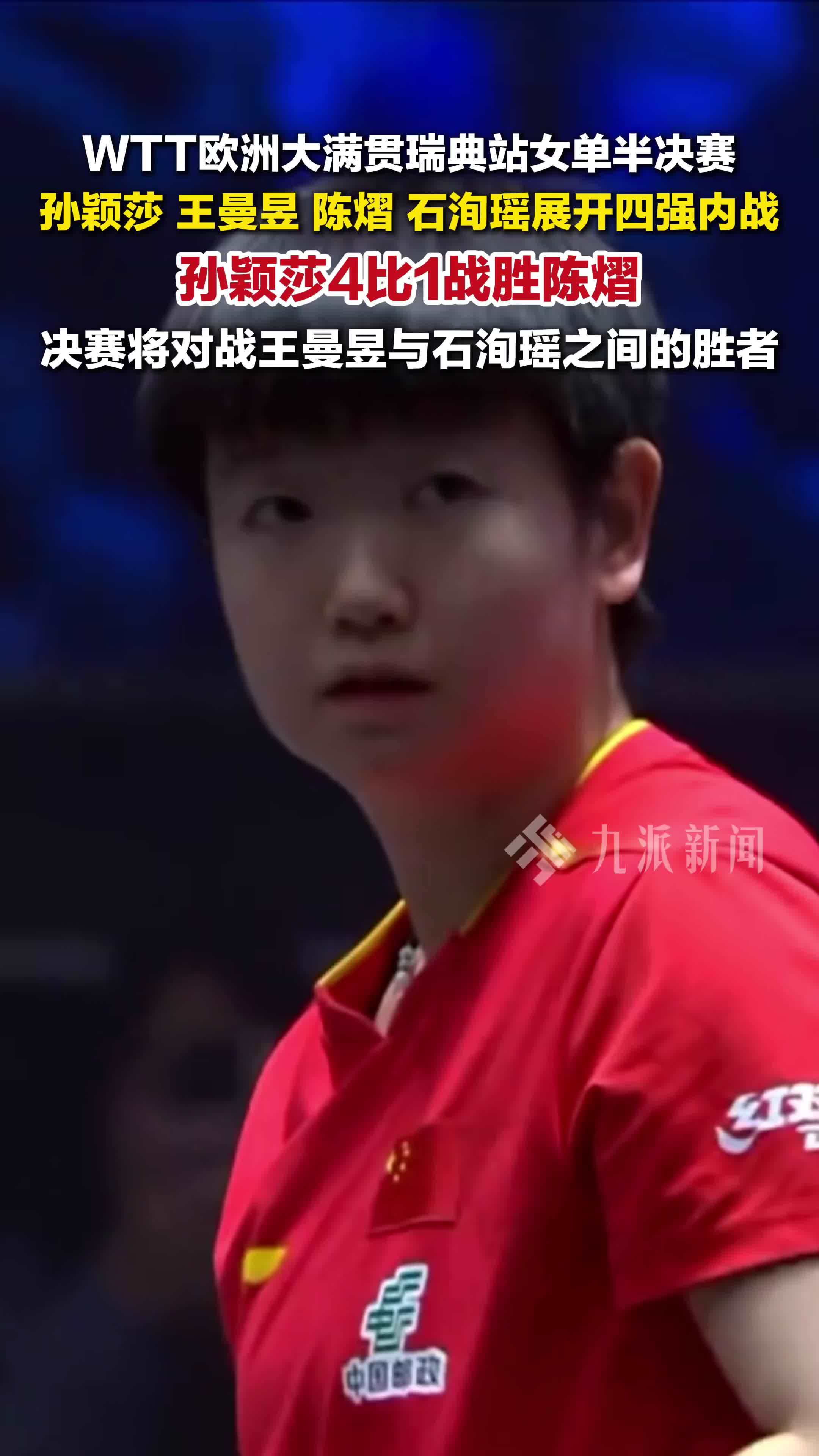 WTT欧洲大满贯瑞典站，孙颖莎4比1战胜陈熠进决赛