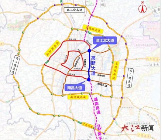 高新大道路网衔接关系图