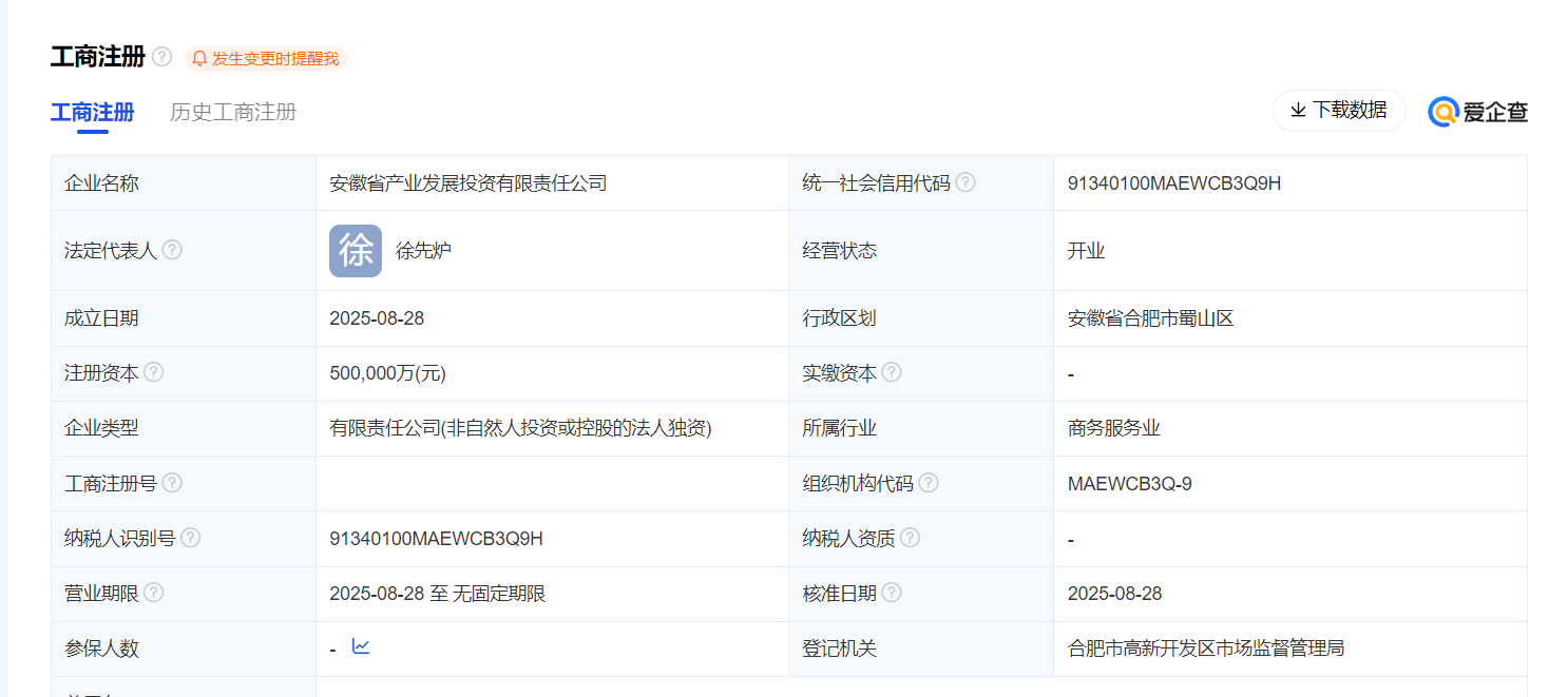 重磅！安徽新成立一国企，注册资本50亿元！