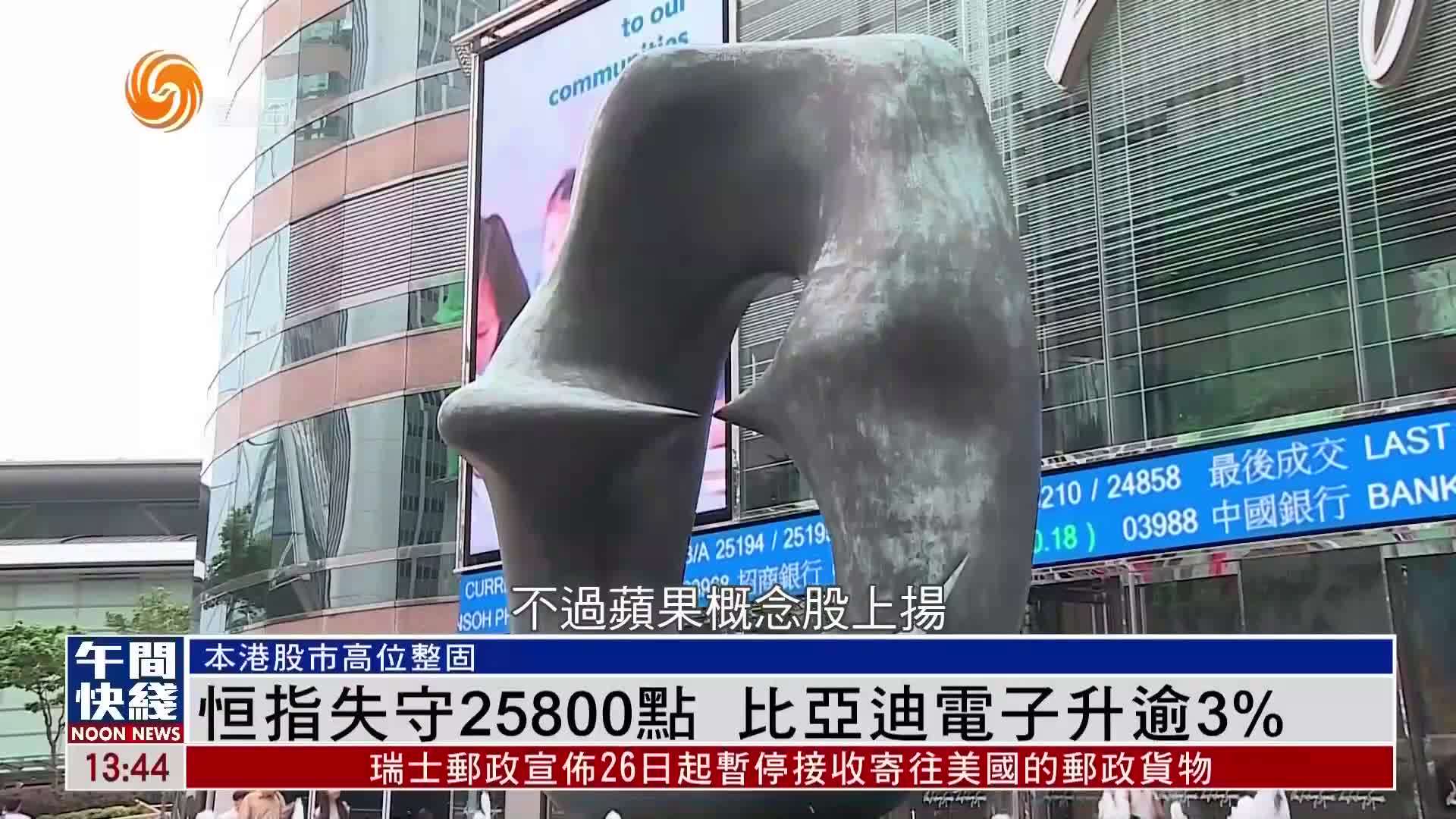 粤语报道｜恒指失守25800点 比亚迪电子升逾3%
