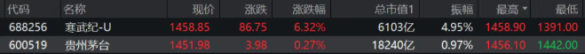 寒武纪盘中涨超6%，股价再超贵州茅台