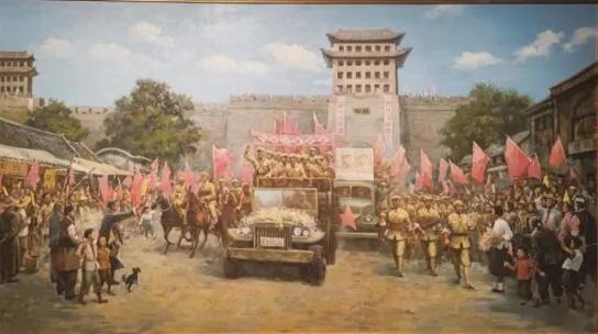 兰州市民涌上街头欢庆兰州解放的油画（图源：兰州日报）