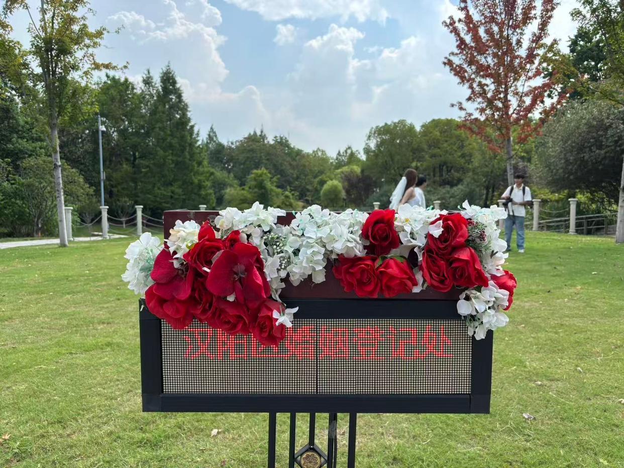 在户外拍照的新人们。图/九派新闻记者 阳丹