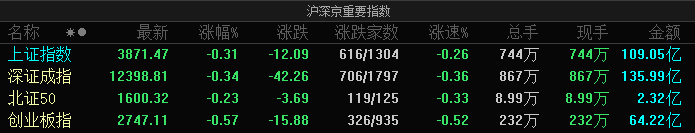 A股指数集体低开：沪指跌0.31%，证券IT、数字货币等板块跌幅居前