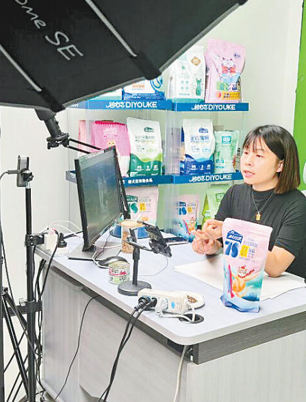 8月8日，在邢台市南和区华兴宠物食品有限公司的一间直播间内，主播正在直播。本报记者 常方圆摄