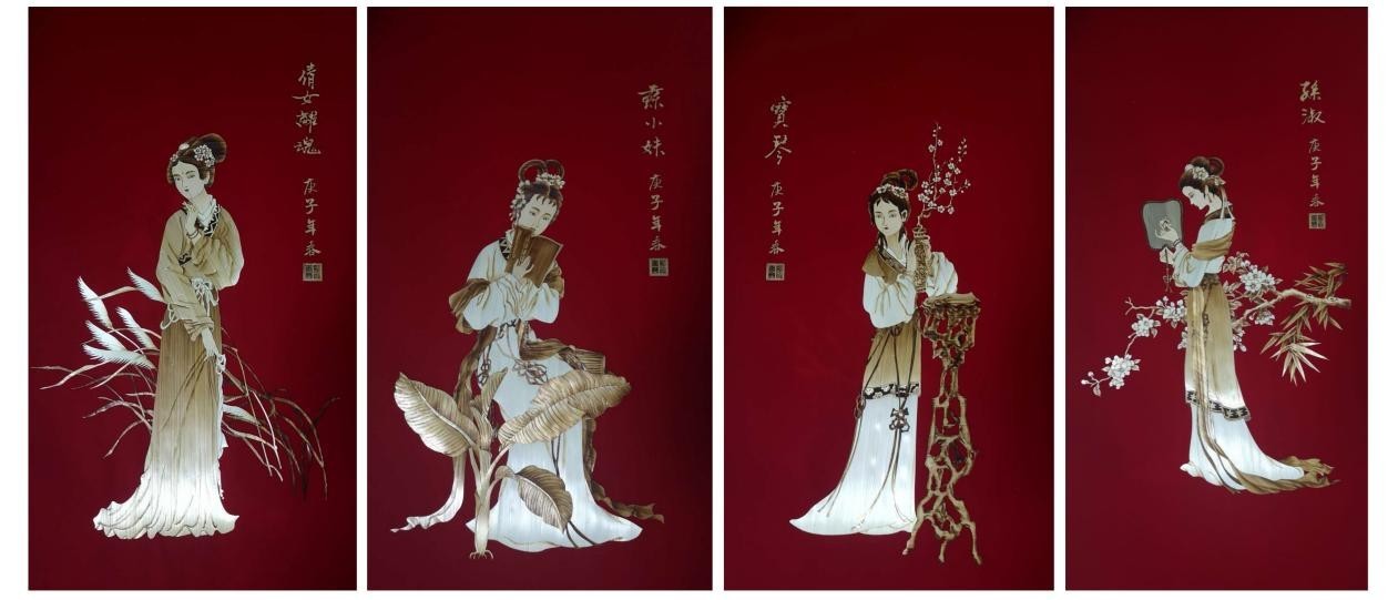 （唐彩萍麦秆画《仕女图》）