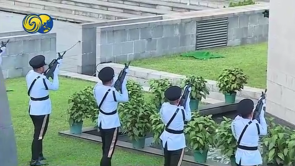 港府举行纪念仪式，仪仗队鸣枪致敬英烈