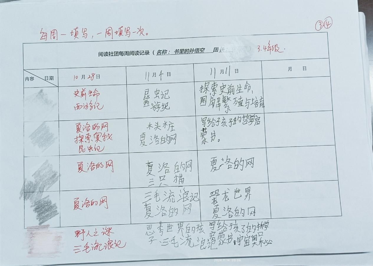校内阅读社团的阅读记录