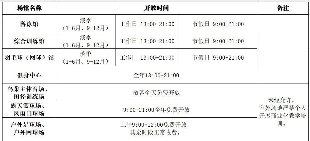 9月1日起吉安全民健身体育中心有调整