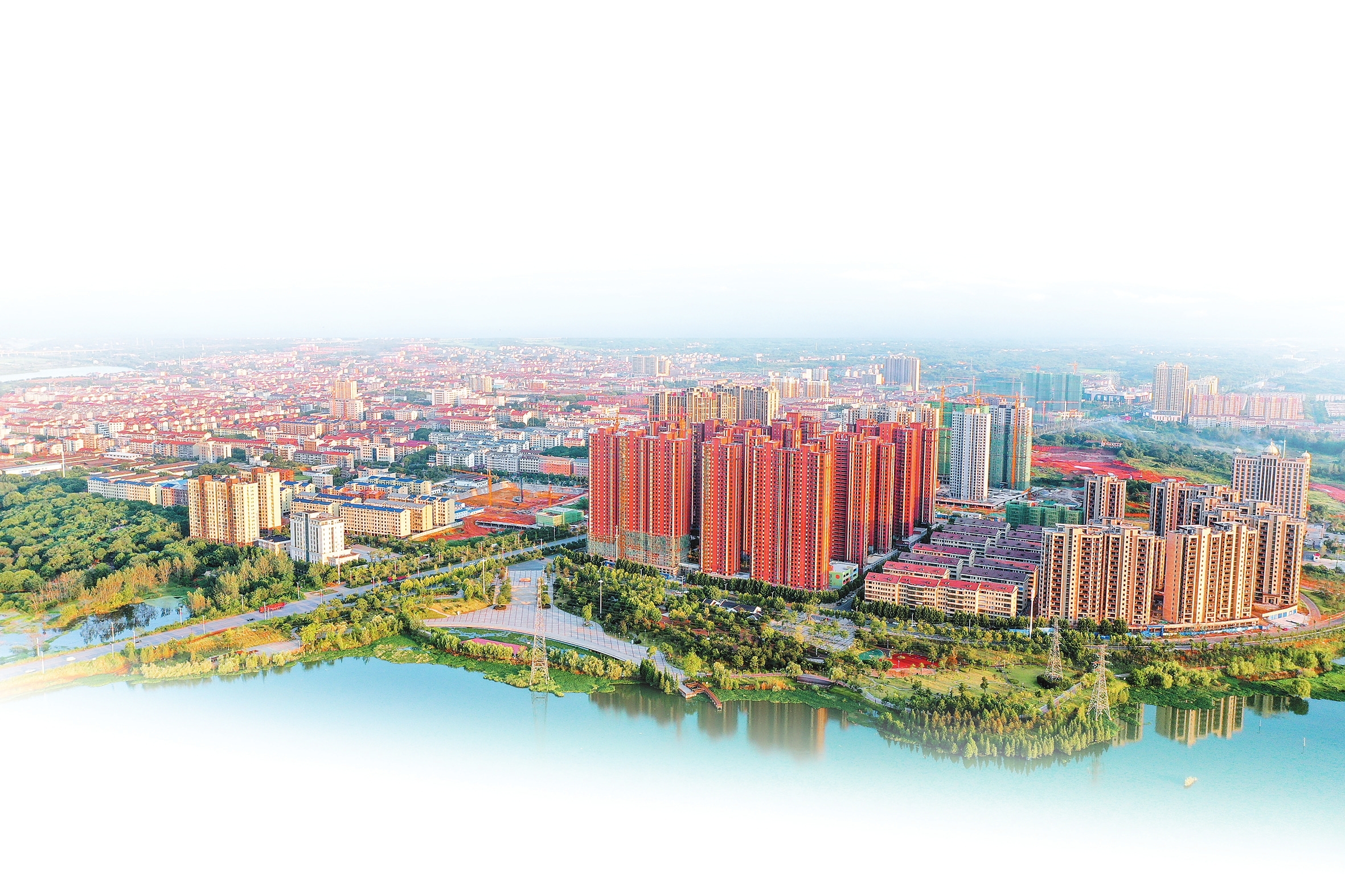 岳阳县城市俯瞰图。