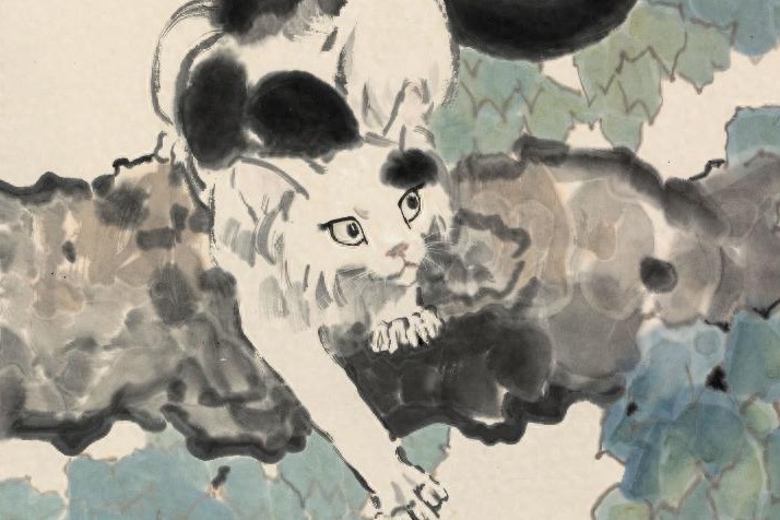 徐悲鸿 懒猫図 掛け軸 中堂｜中国絵画 四尺｜防伪証書付き 国画中的“猫中之神”，徐悲鸿画猫到底有多绝？