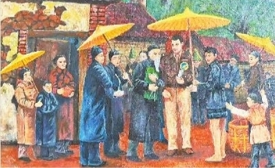 托馬斯的油畫《父親與廣豐村民》