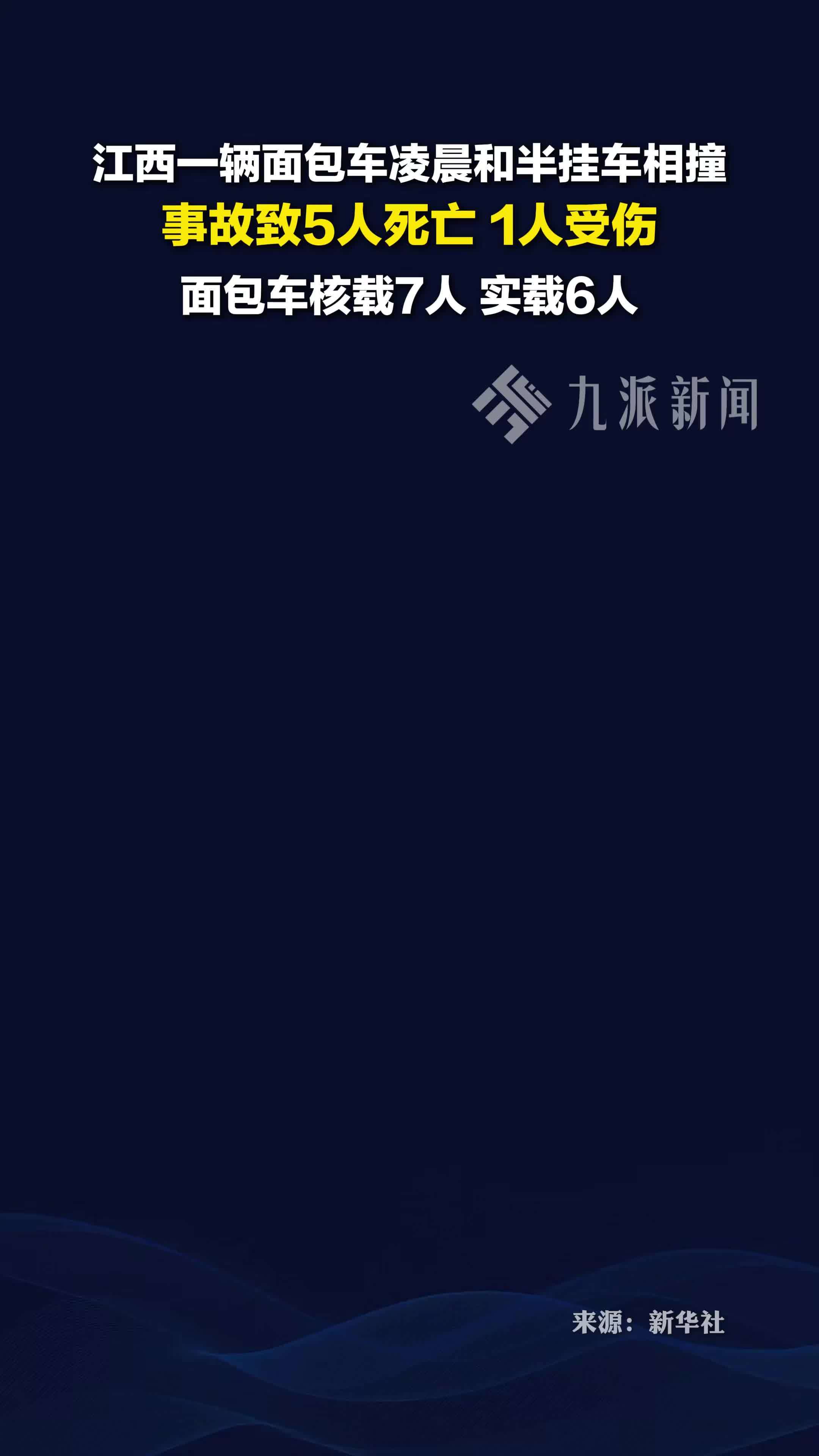 9月12日凌晨4时左右，江西南丰县206国道，面包车和半挂车相撞致5死1伤