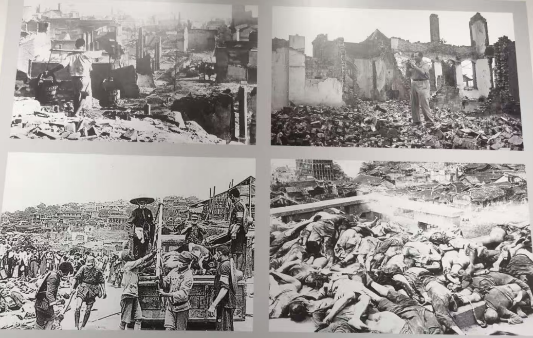 图为日军轰炸后的重庆城区