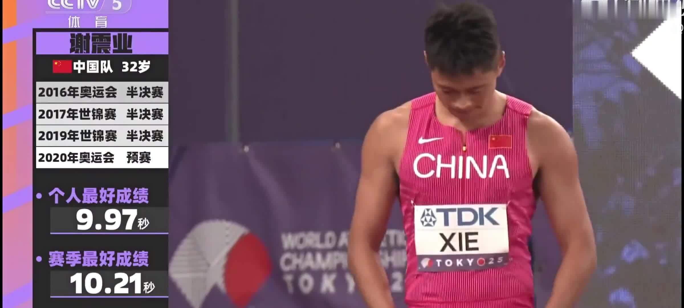 世锦赛男子100米：谢震业10秒21小组第五名，无缘半决赛