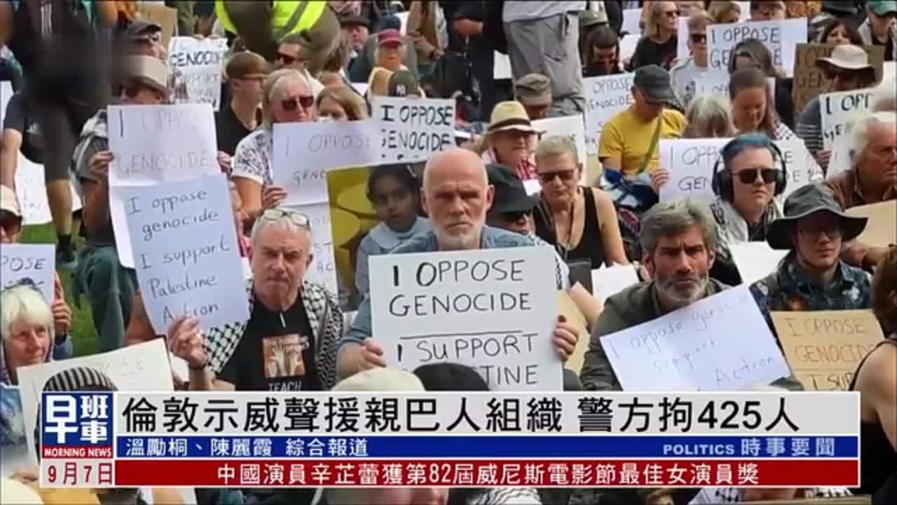 伦敦示威声援亲巴勒斯坦人组织 警方拘425人