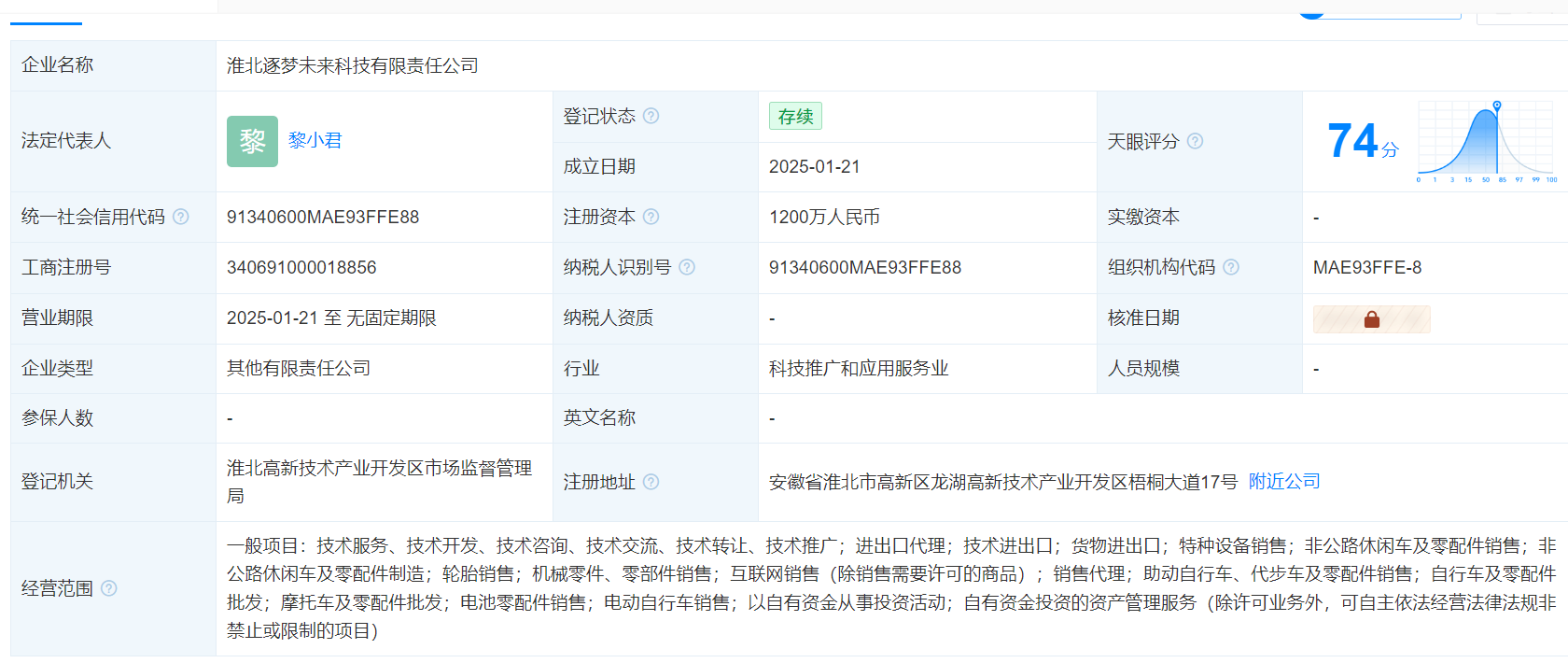 奇瑞接手淮北逐梦未来科技，后者含摩托车及零配件批发业务