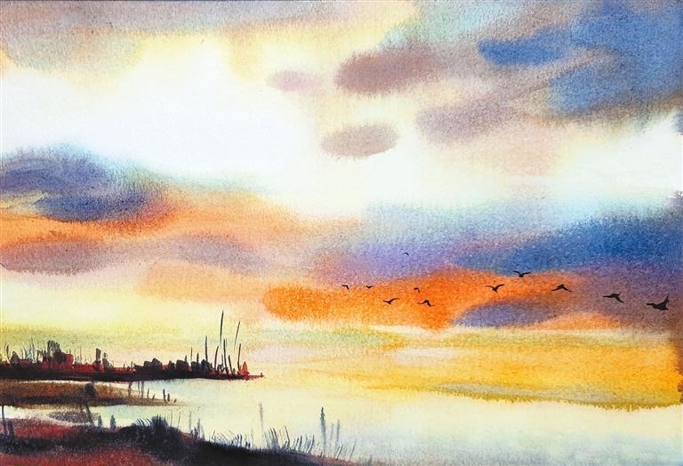 晚霞时光　（水彩画）　祁嵚