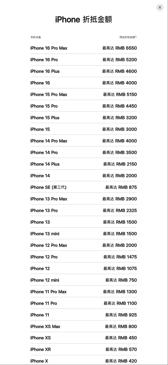 iPhone 17系列发布后苹果更新“以旧换新”抵扣价：最高可抵6550元