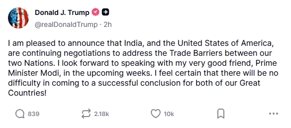 口風變了!特朗普:期待和我非常好的朋友莫迪對話