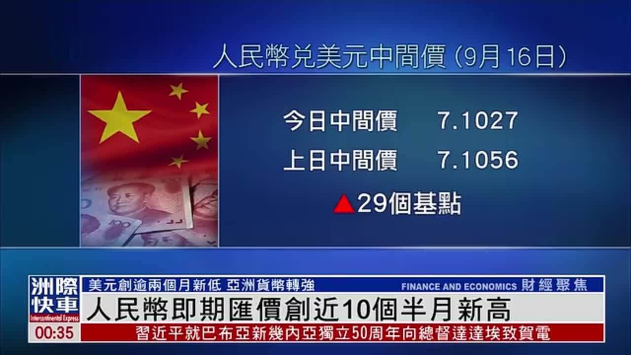 人民币即期汇价创近10个半月新高