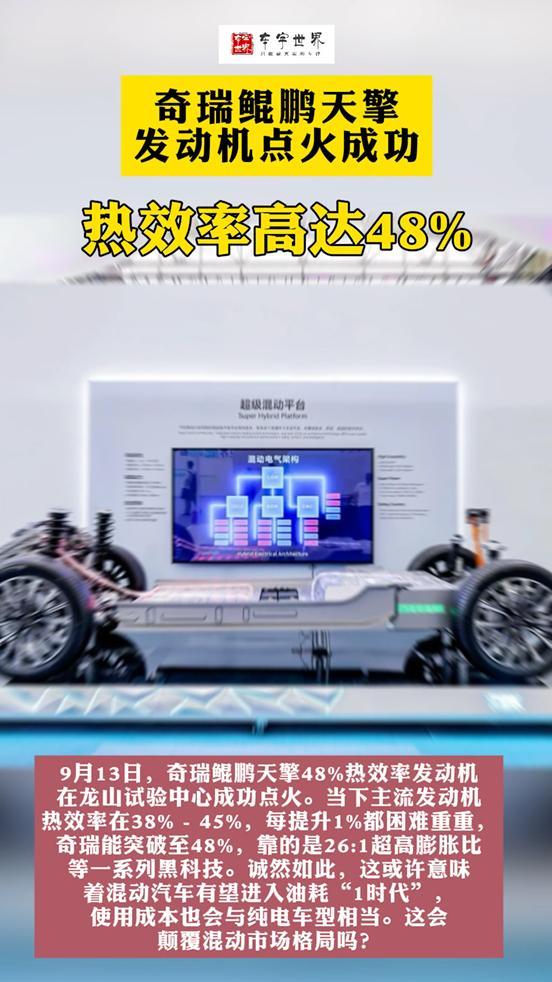 奇瑞鲲鹏天擎发动机点火成功，热效率高达48%