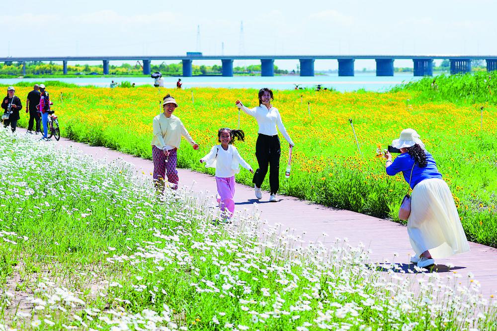 图为游客在滹沱河生态区（城区段）游玩。 记者 张晓峰 摄
